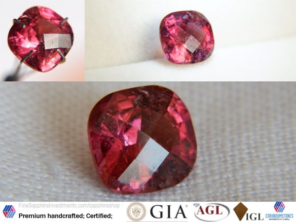 Rubellite Unheated Raspberry Red/Purplish - Rectangular - 3.08 ct - COR authenticated